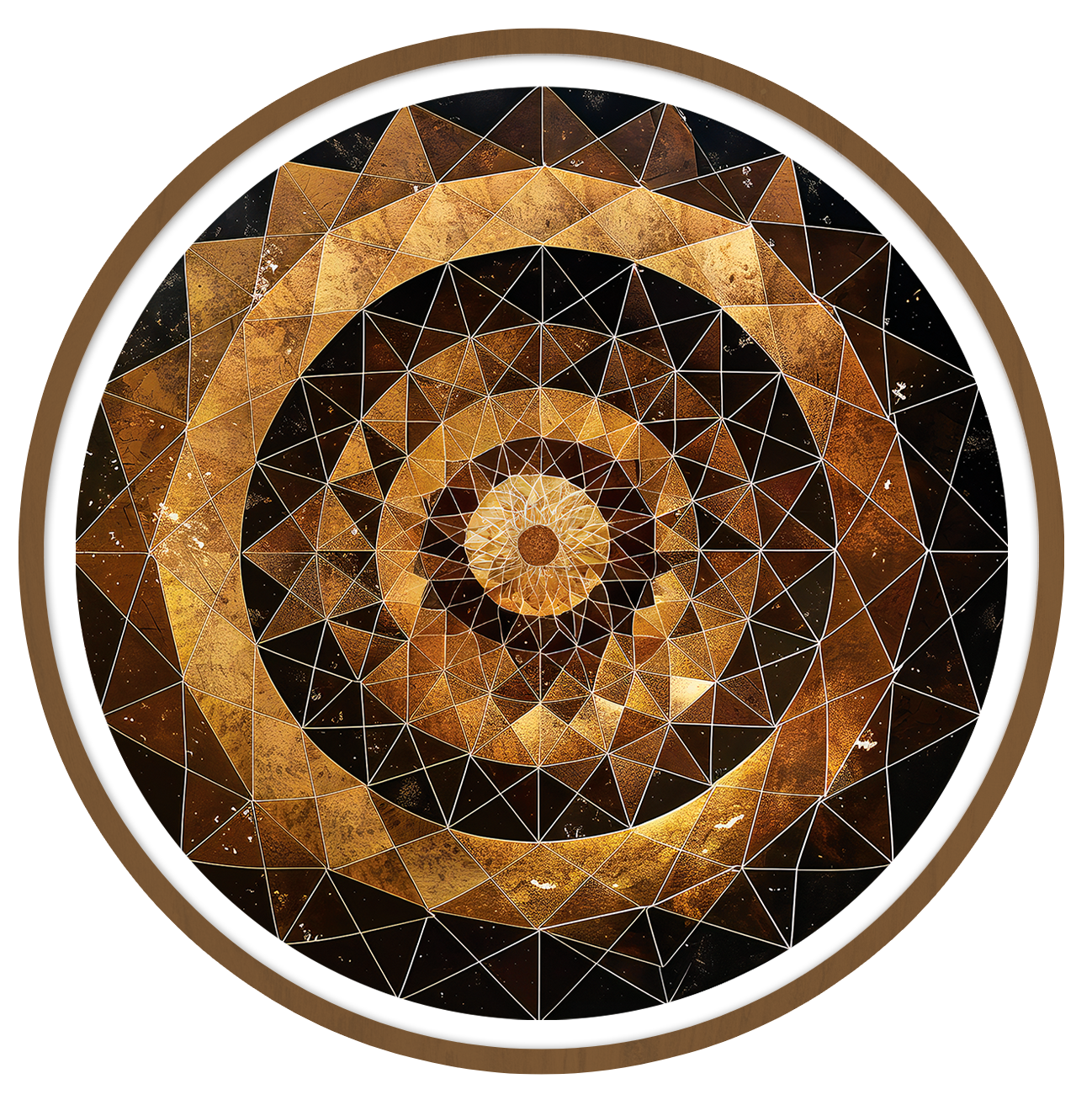Geometric crescendo framed round wooden frame by Gonz.Art