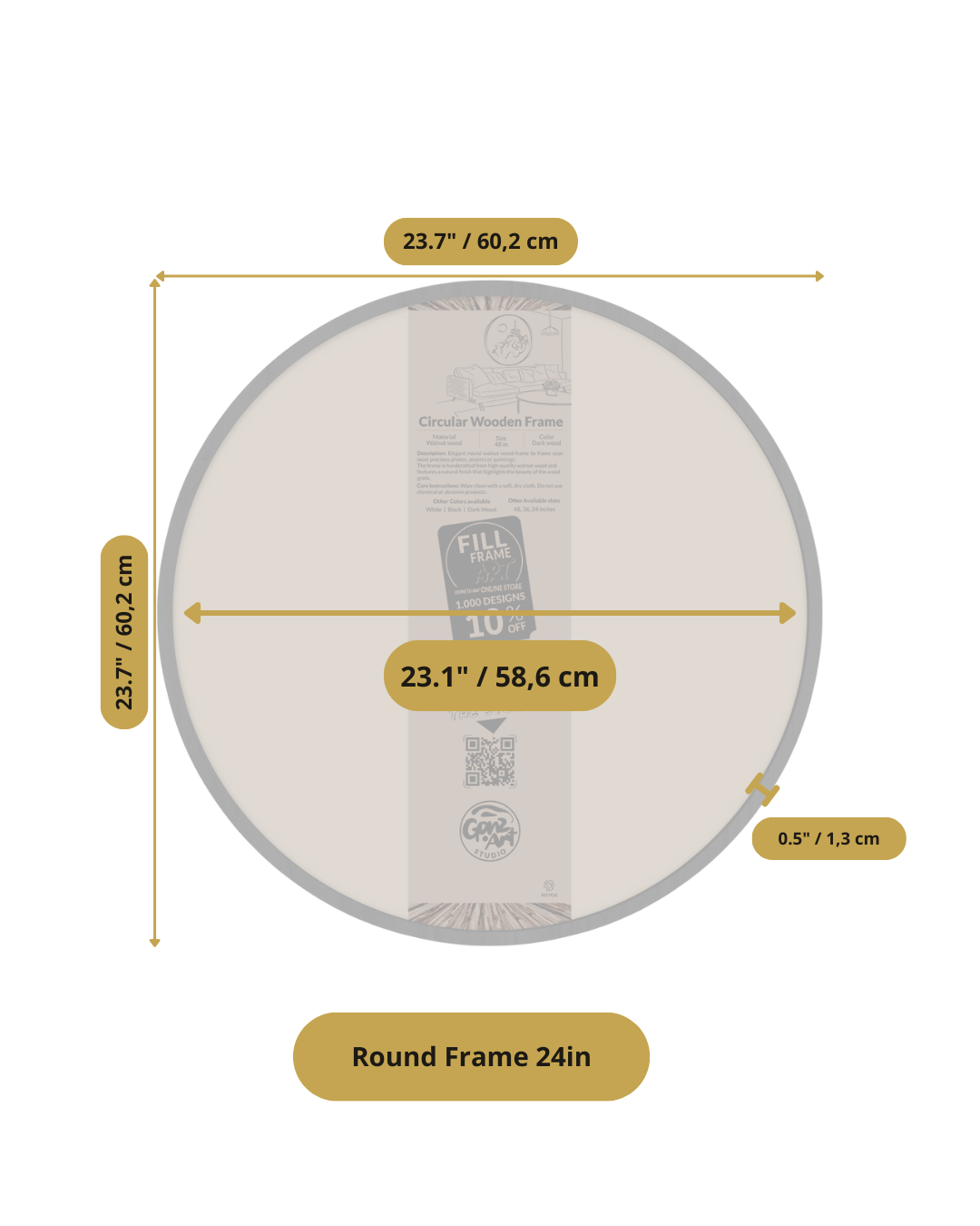 a diagram of a round frame with measurements