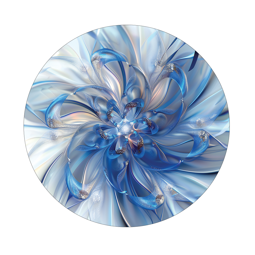 Silver and Blue Floral round wall art