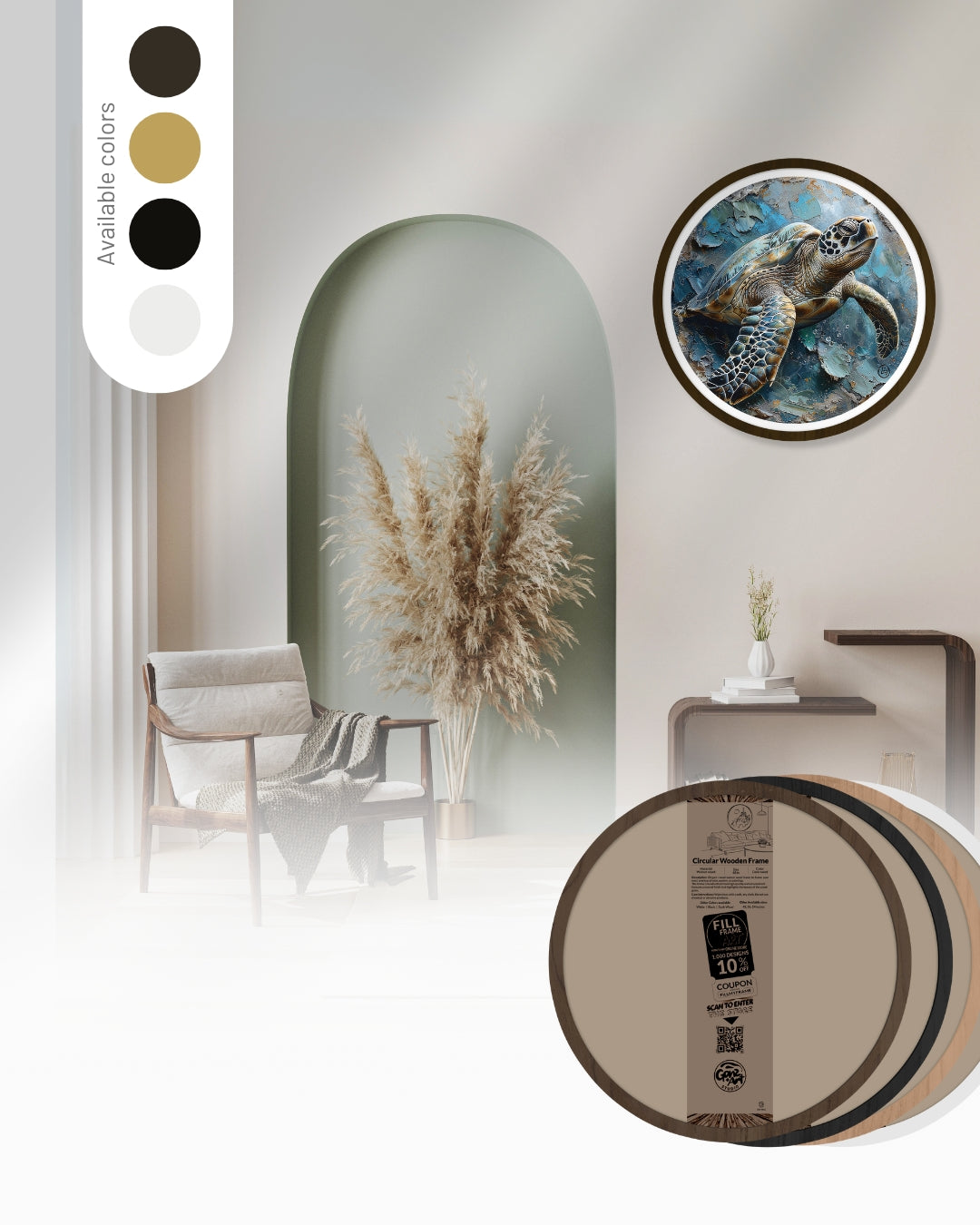 a picture of a living room with a turtle on the wall