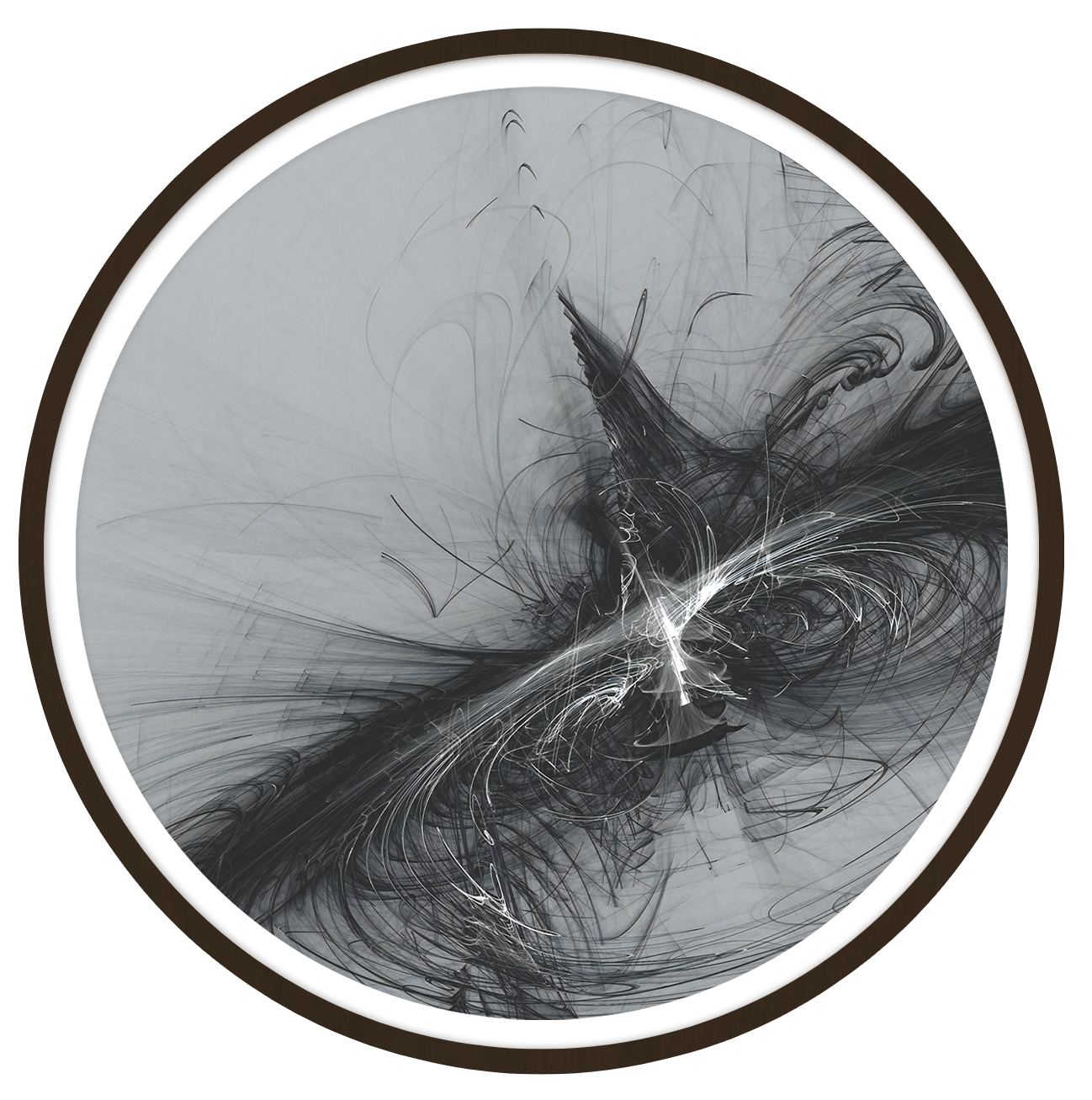 Dark vortex framed in 12in round wooden frame by Gonz.Art