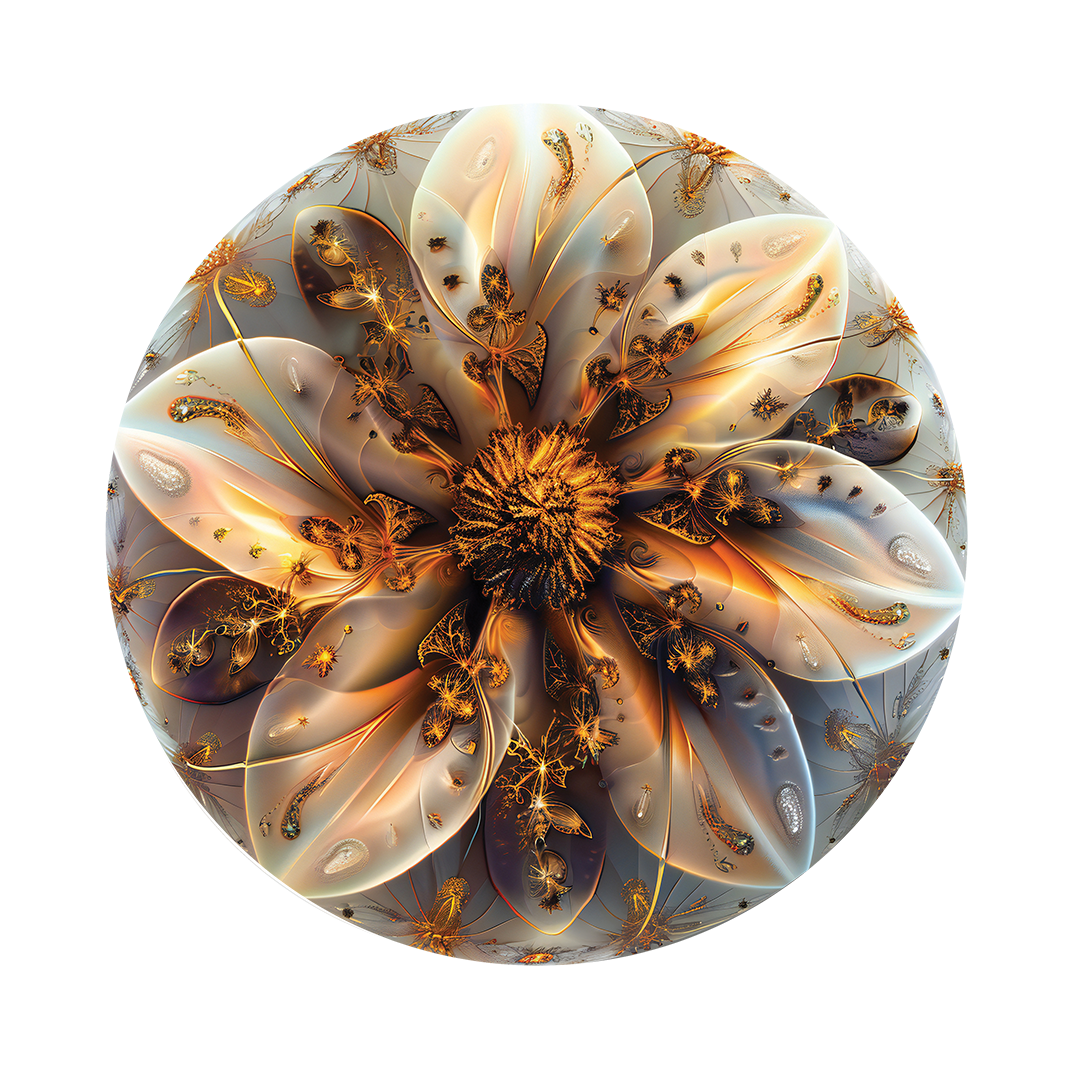 Golden Flower round wall art
