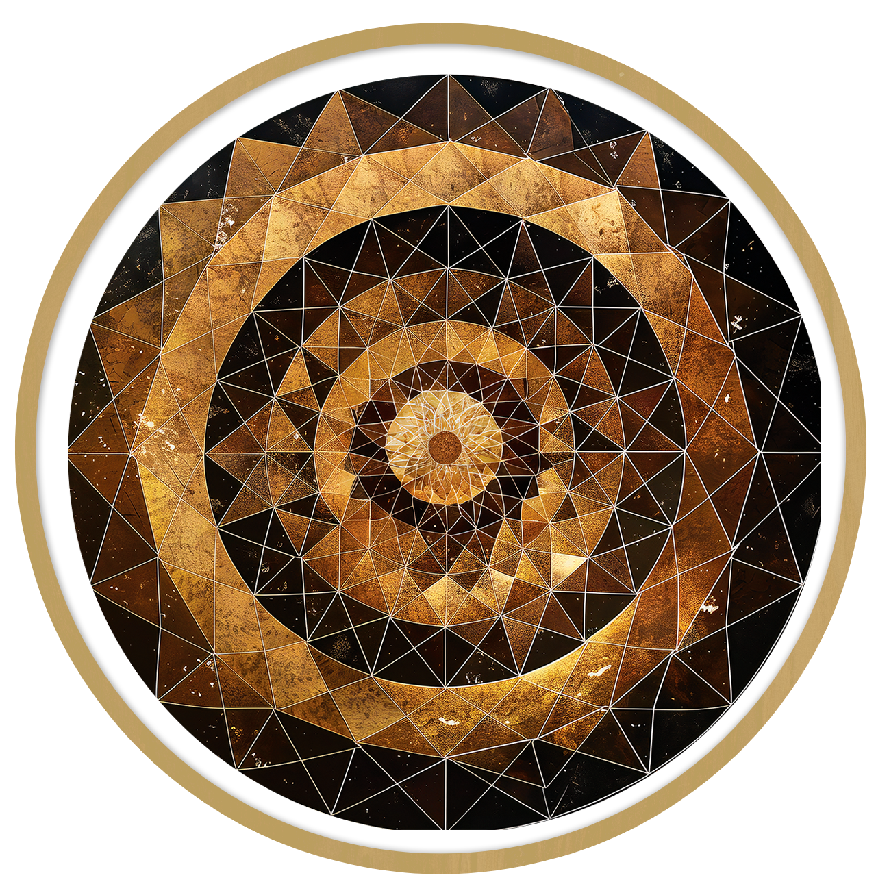 Geometric crescendo framed round wooden frame by Gonz.Art