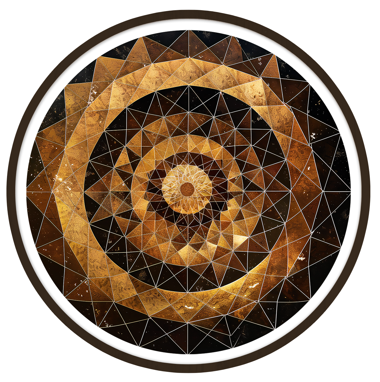 Geometric crescendo framed round wooden frame by Gonz.Art