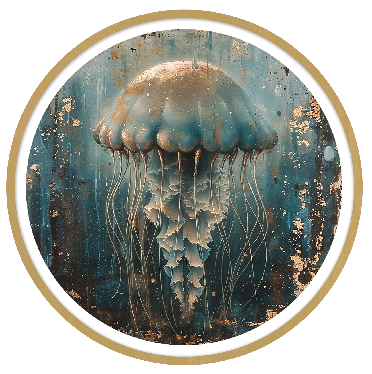 Jellyfish framed in 12in round wooden frame by Gonz.Art