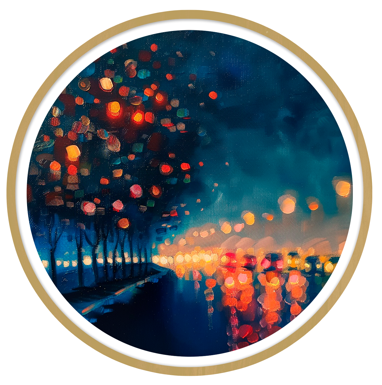 Luminous pathway round wall art