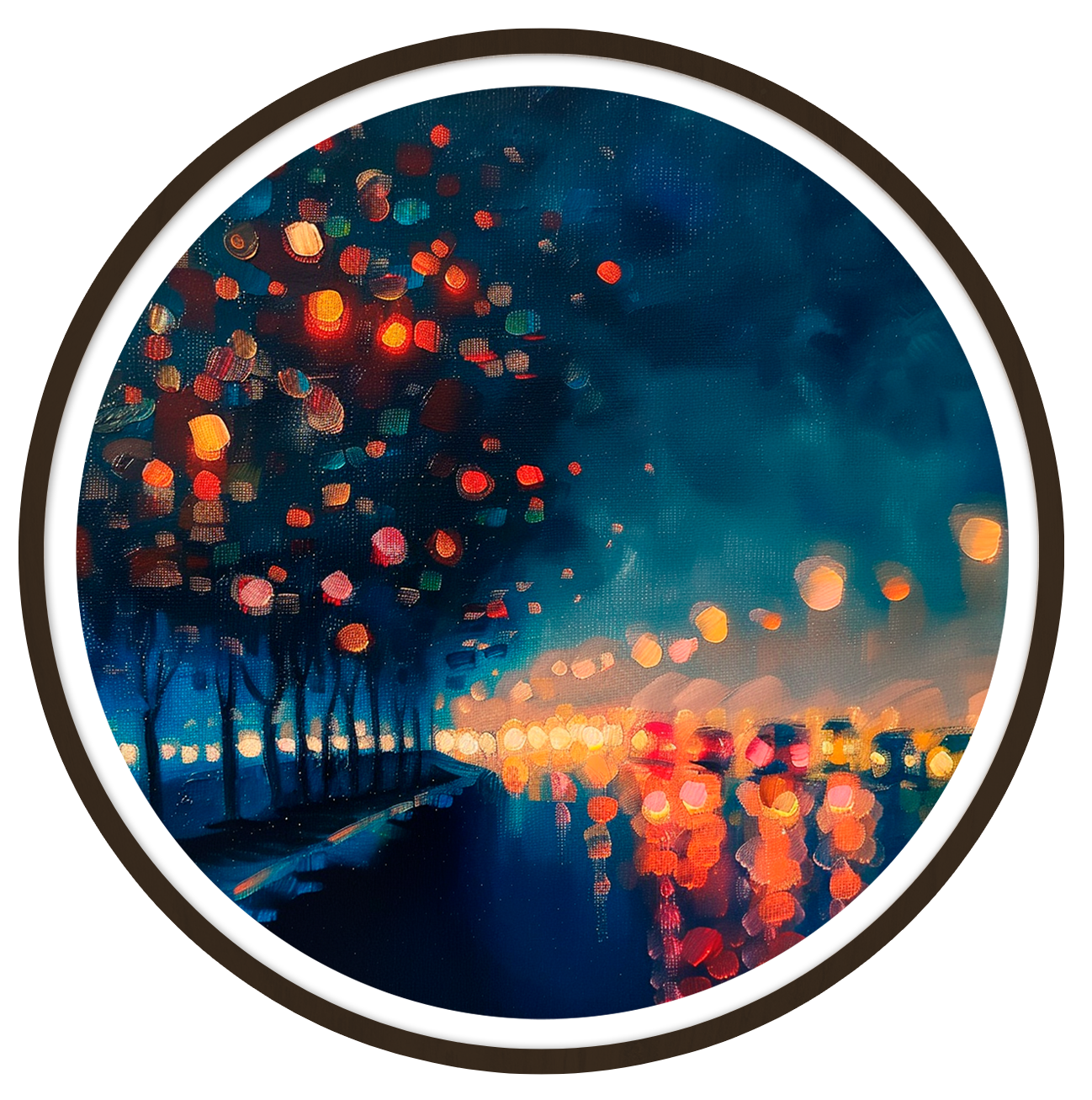 Luminous pathway round wall art