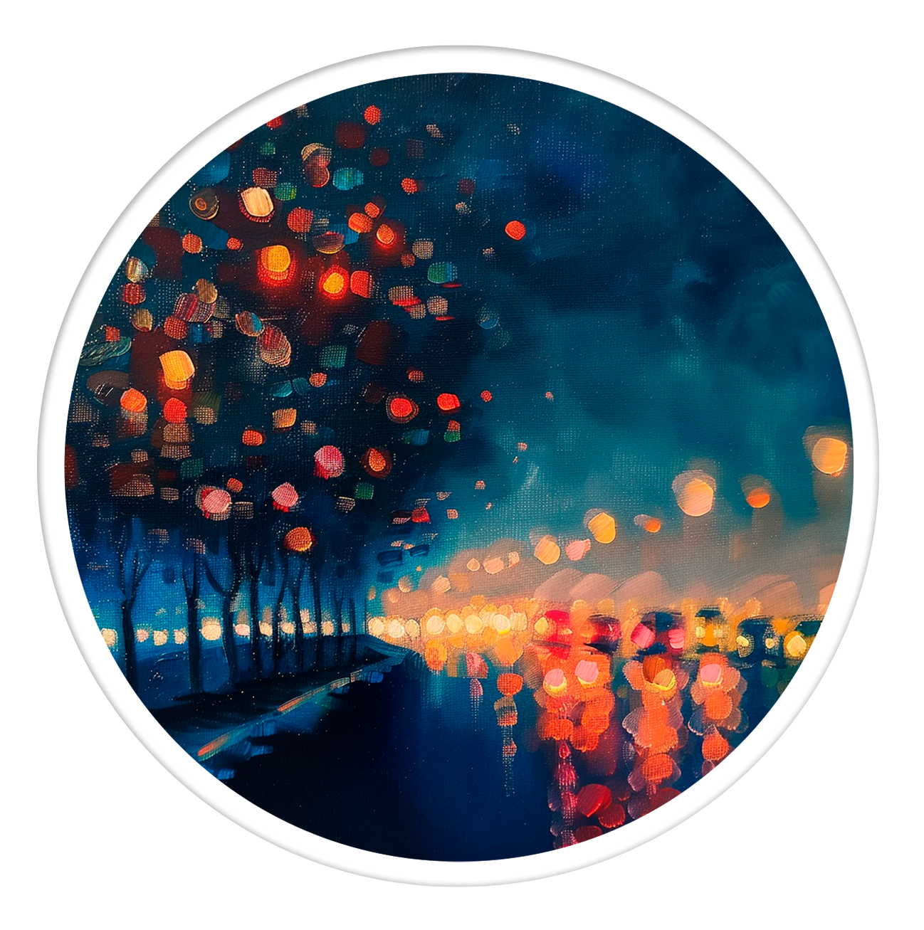 Luminous pathway round wall art