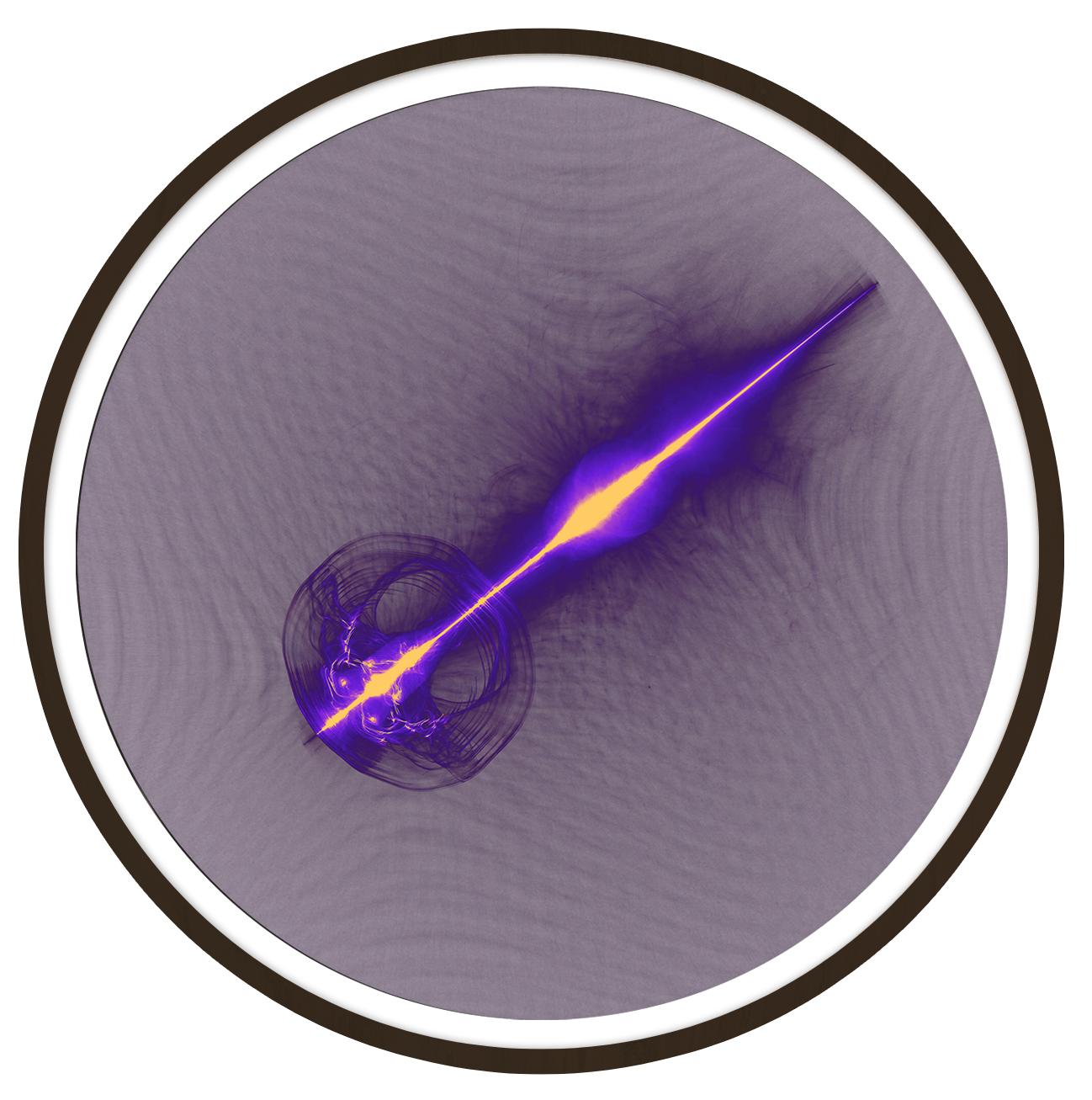 Purple orbital framed in 12in round wooden frame by Gonz.Art
