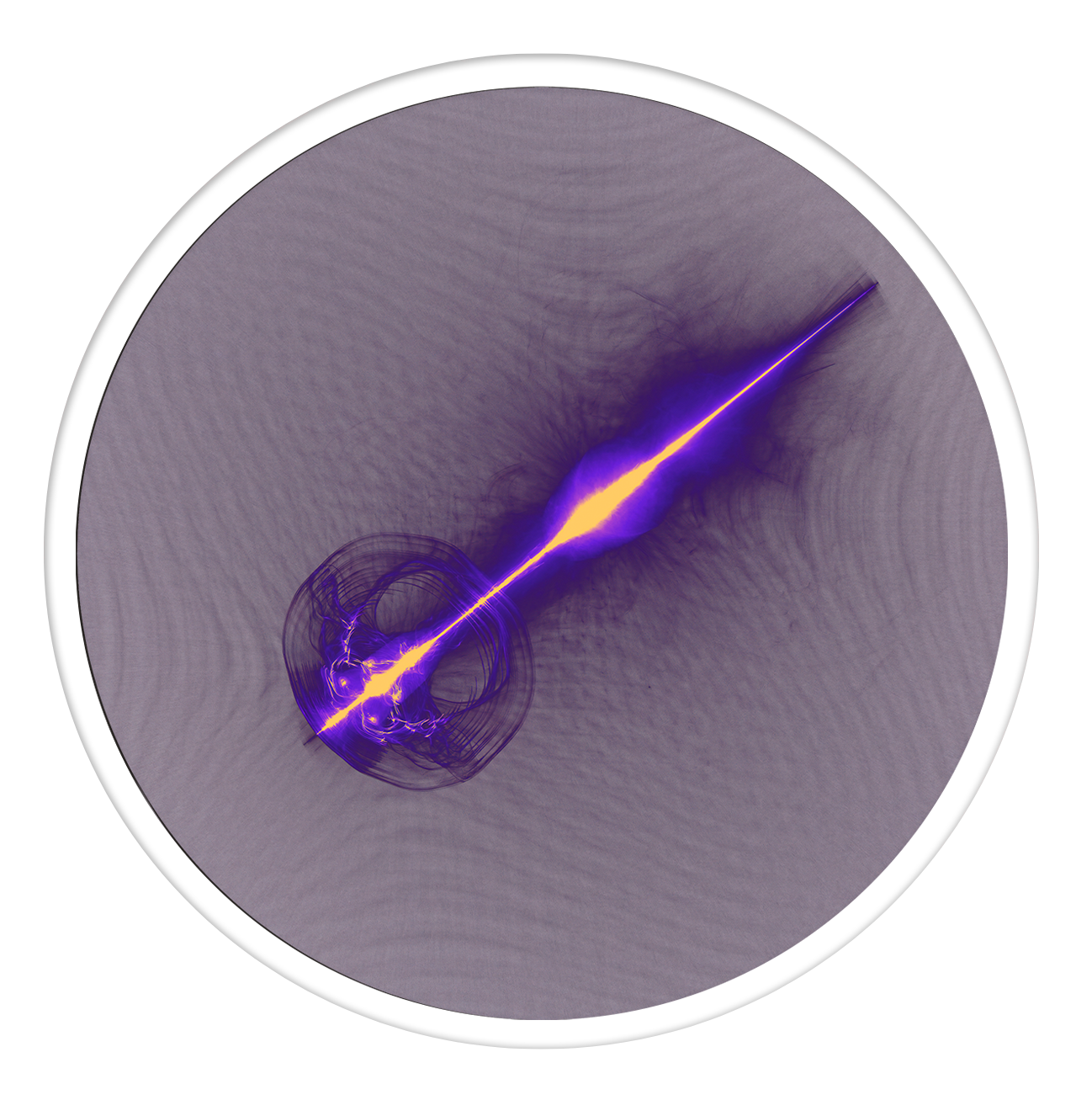 Purple orbital framed in 12in round wooden frame by Gonz.Art