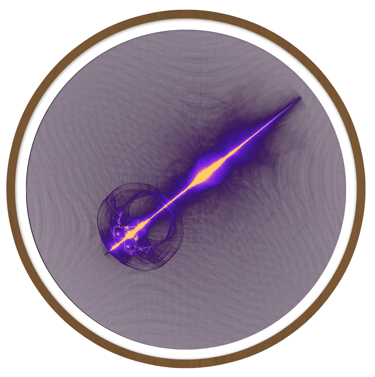 Purple orbital framed in 12in round wooden frame by Gonz.Art