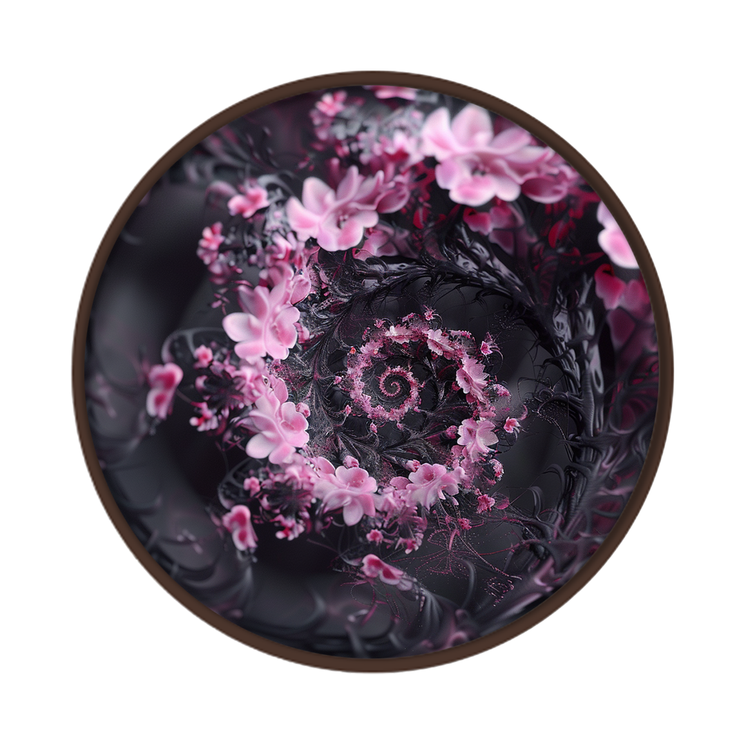 Spiral floral (Frameless) framed round wooden frame by Gonz.Art