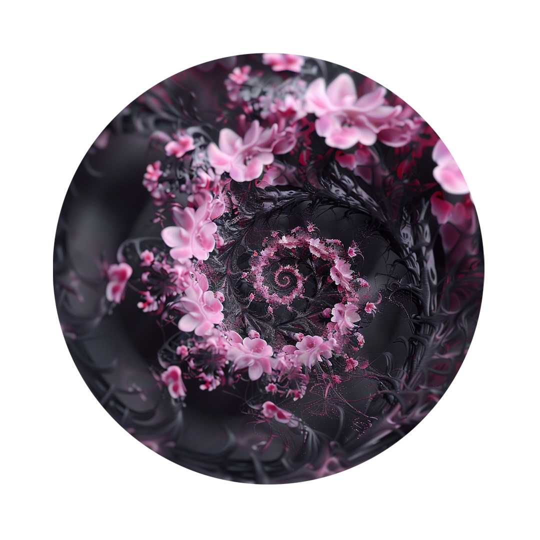 Spiral floral (Frameless) framed round wooden frame by Gonz.Art