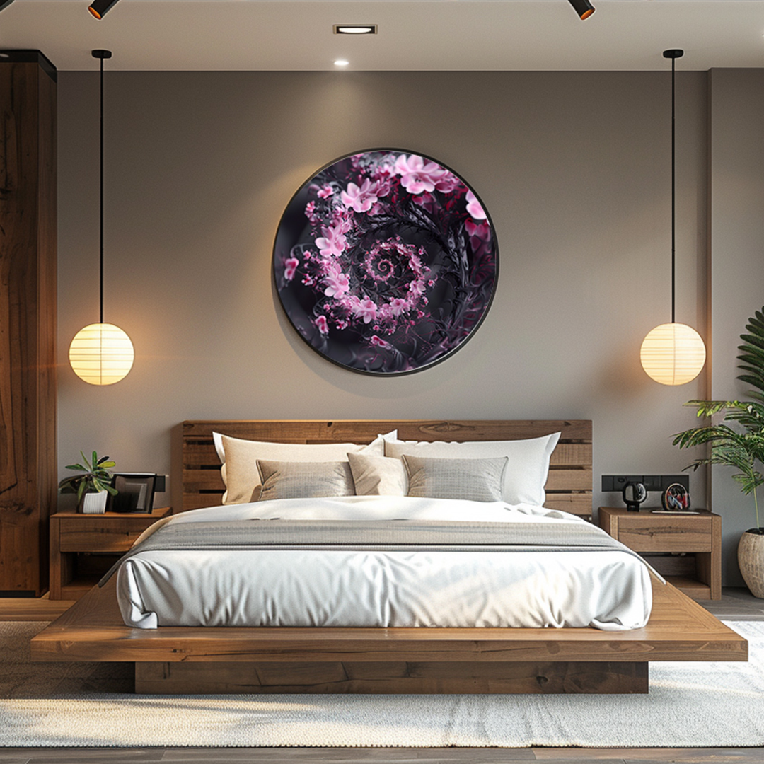 Spiral floral (Frameless) framed round wooden frame by Gonz.Art