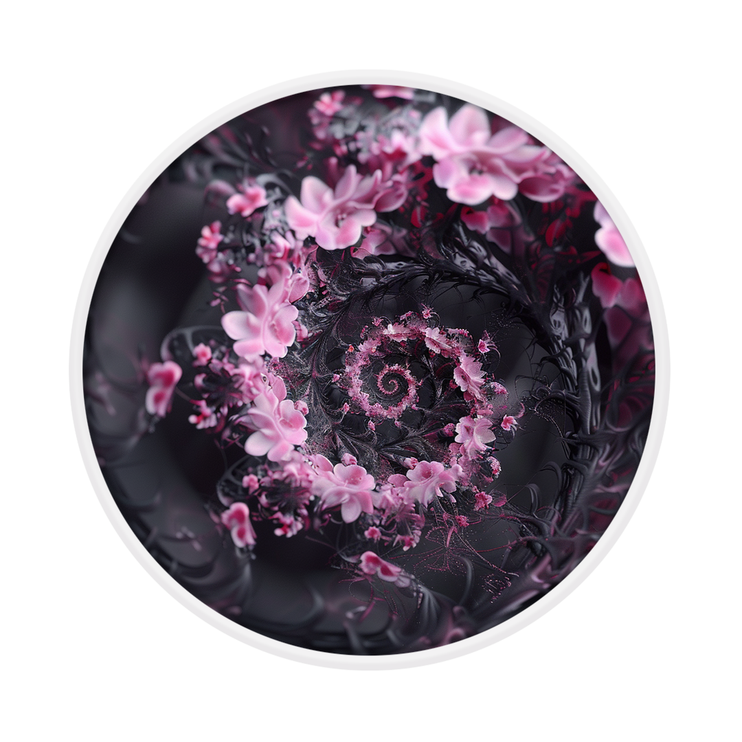Spiral floral (Frameless) framed round wooden frame by Gonz.Art