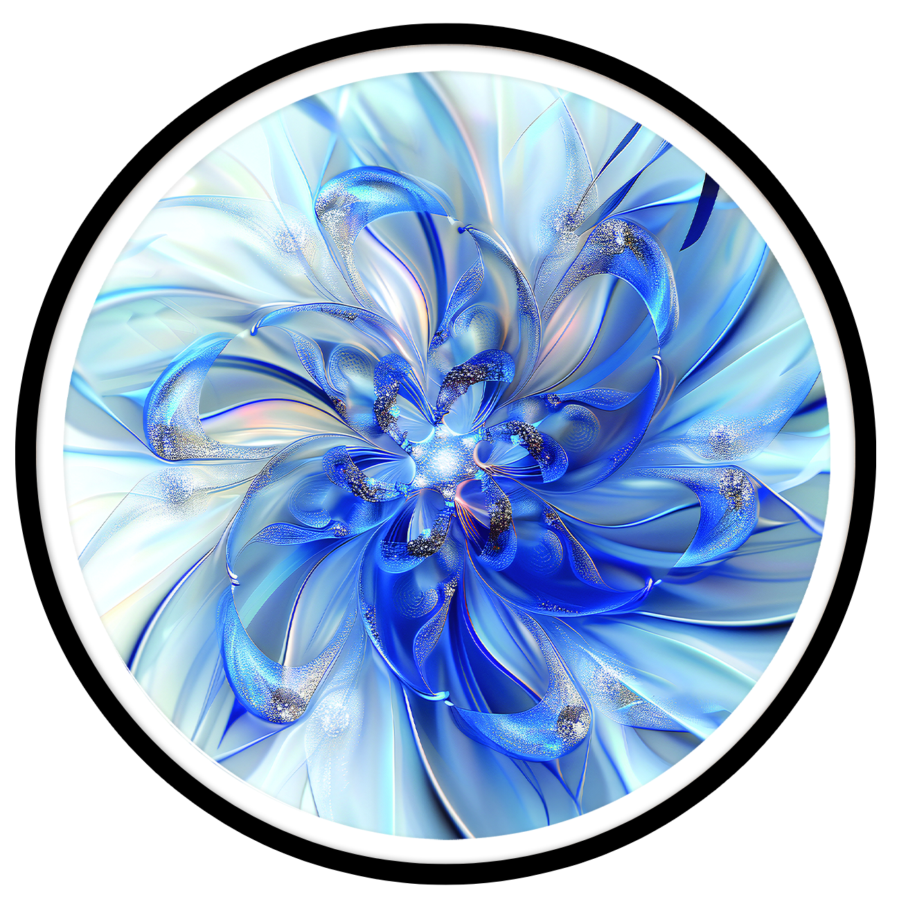 Silver and Blue Floral round wall art