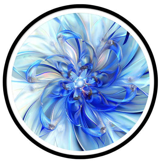 Silver and Blue Floral round wall art