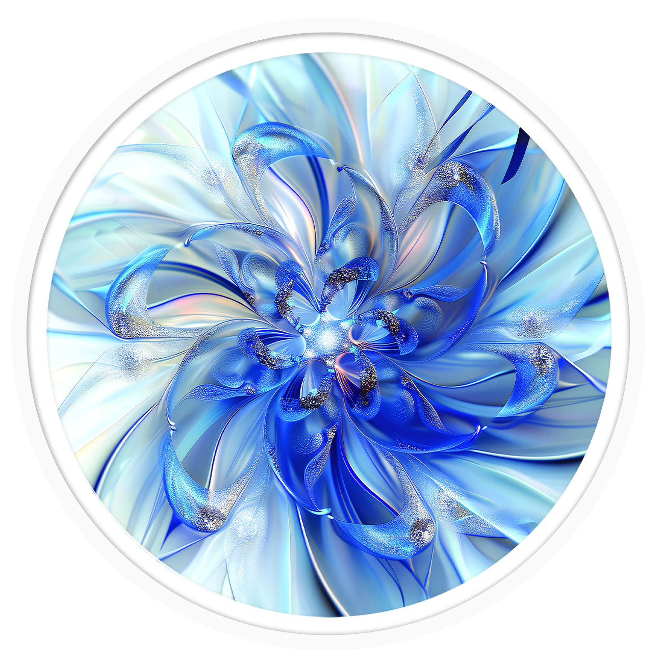 Silver and Blue Floral round wall art