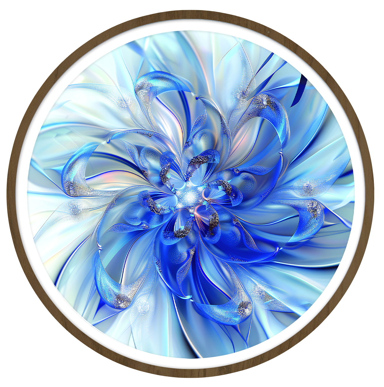 Silver and Blue Floral round wall art