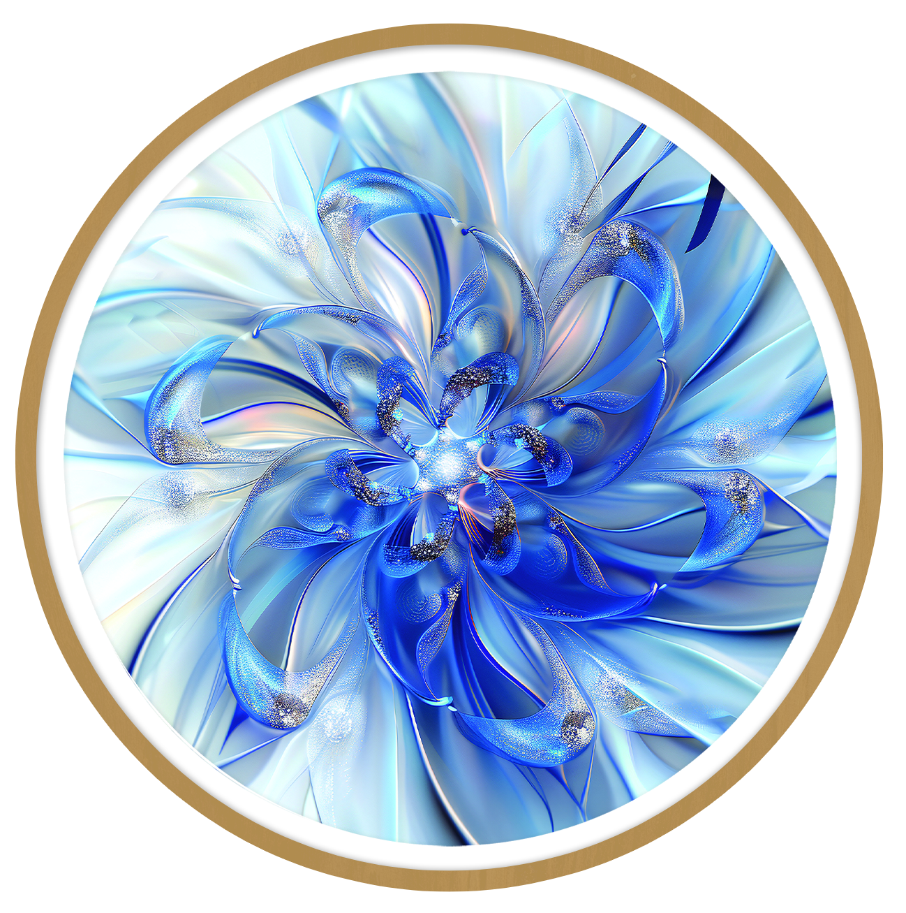 Silver and Blue Floral round wall art