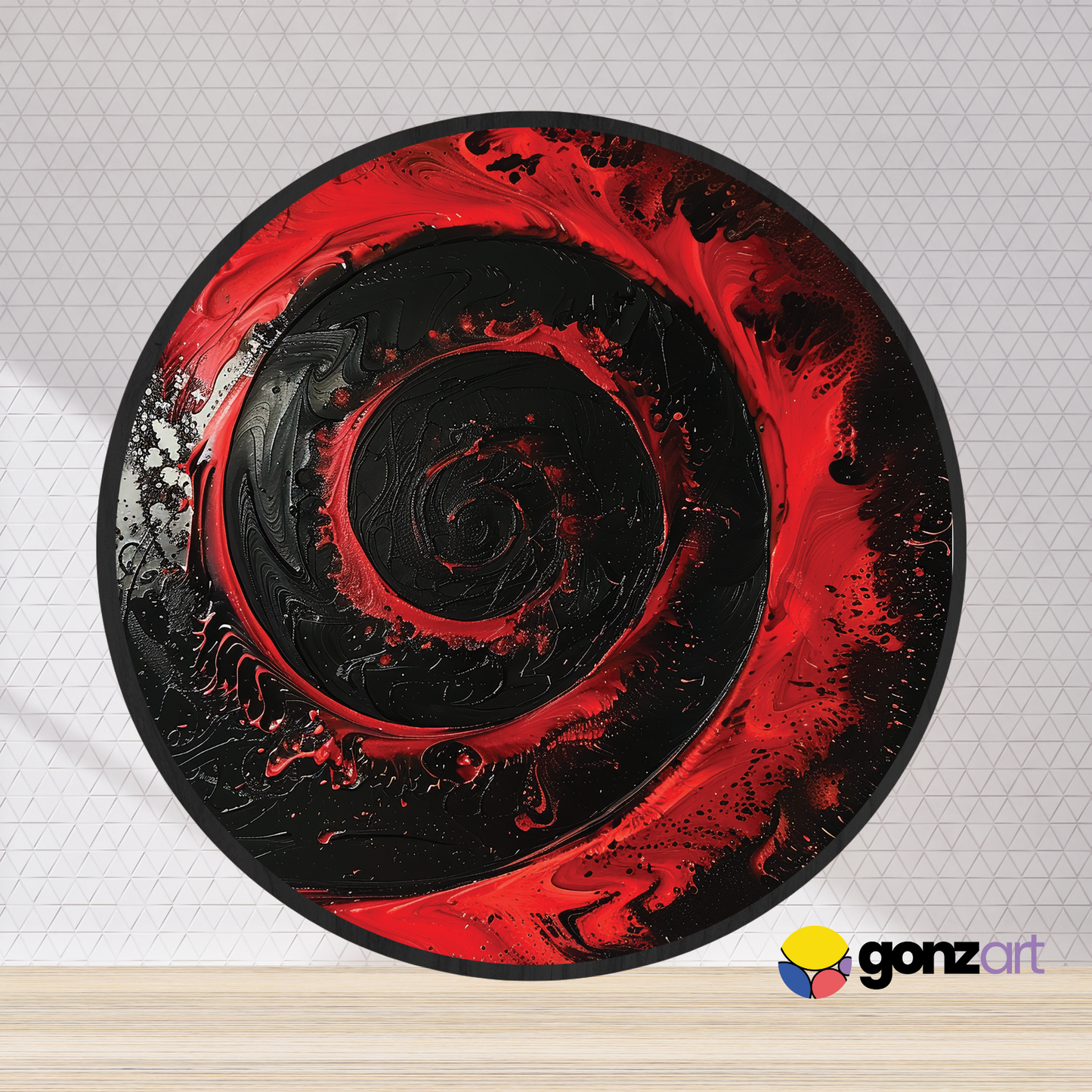 Crimson spiral round wall art