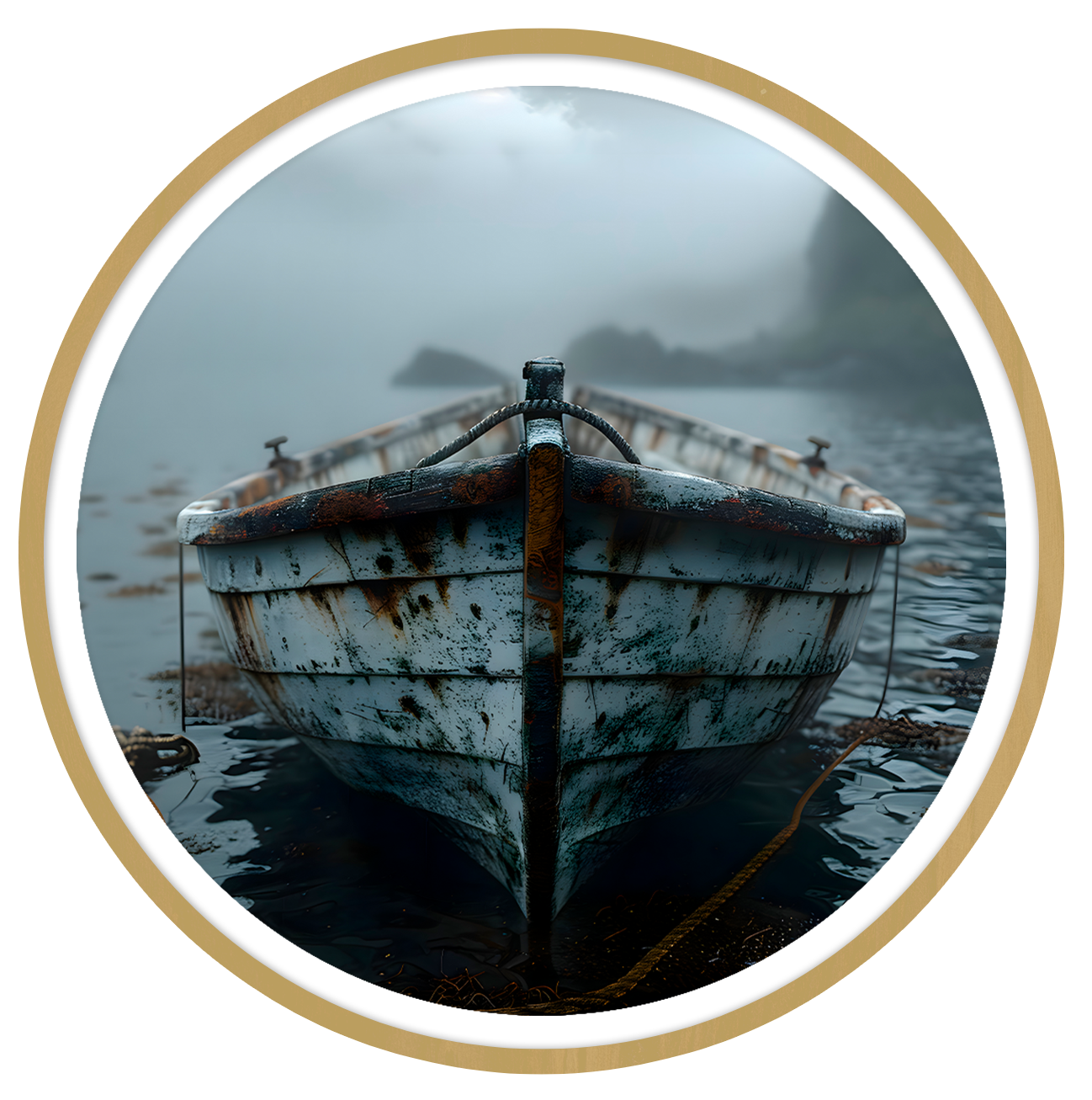Weathered boat round wall art