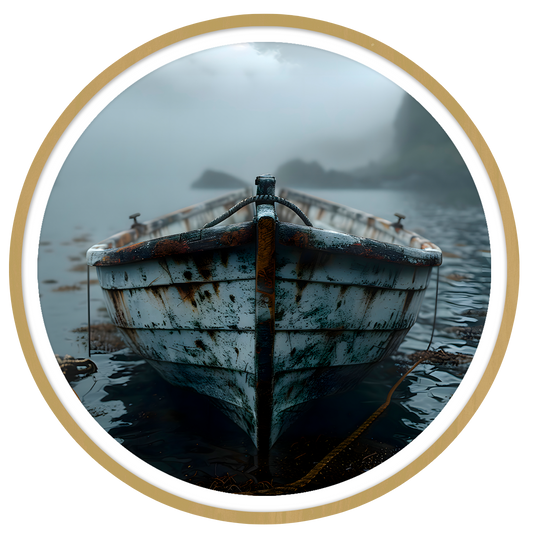 Weathered boat round wall art