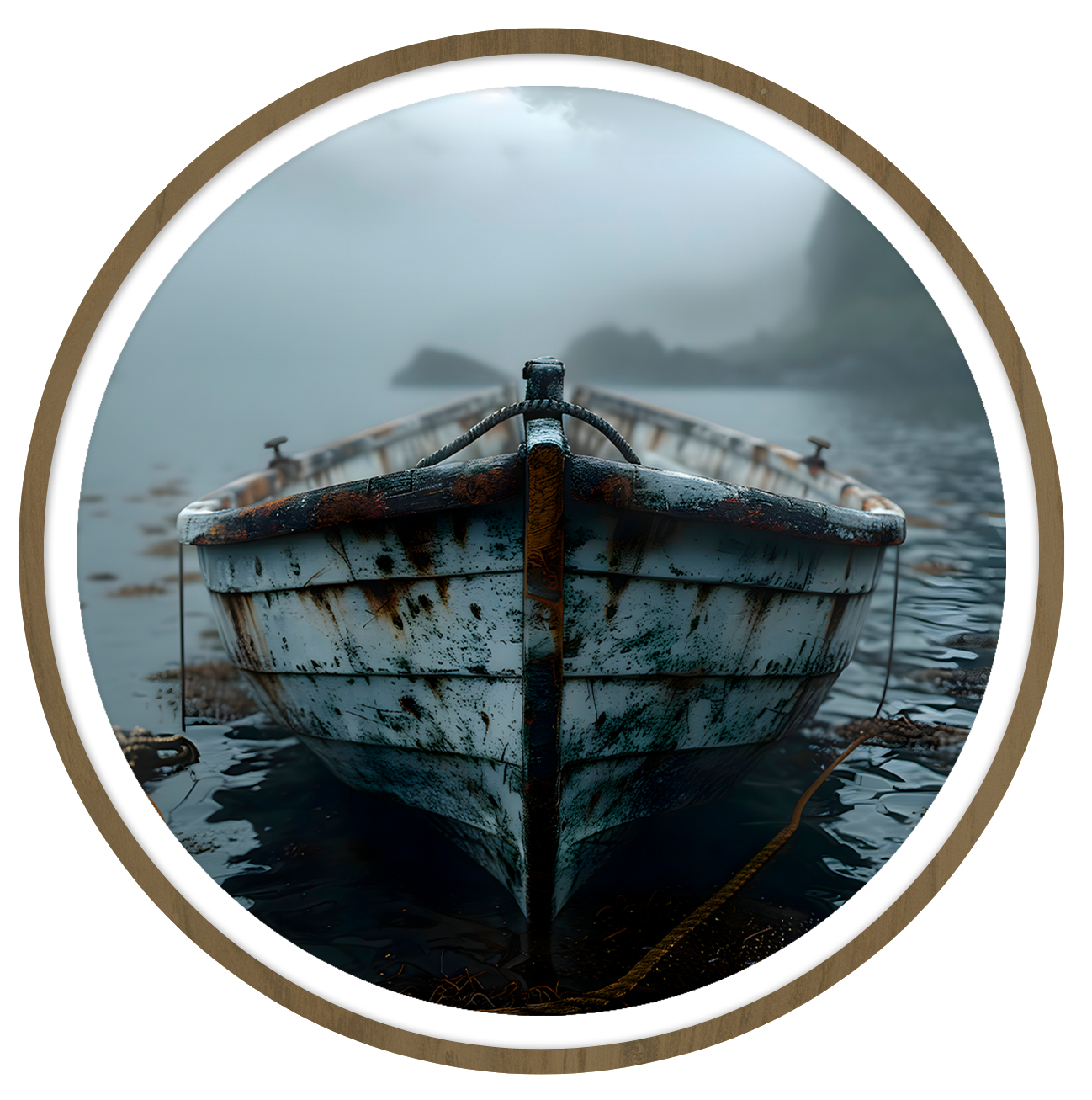 Weathered boat round wall art