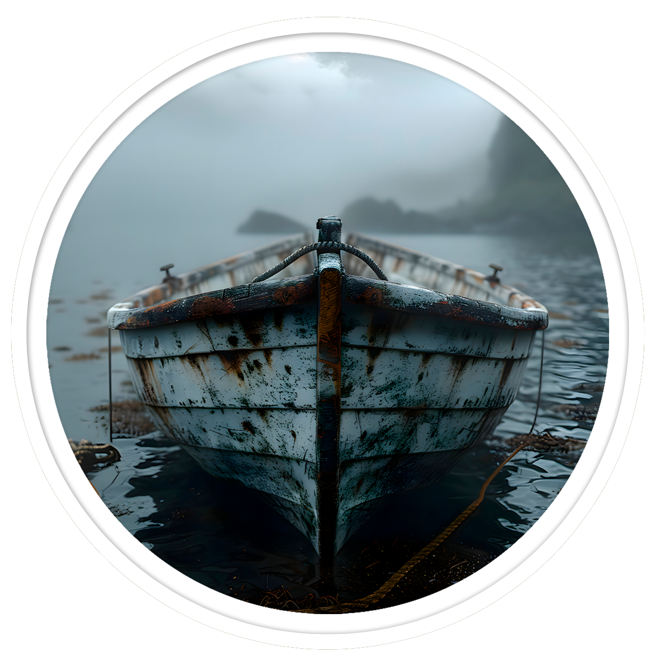 Weathered boat round wall art