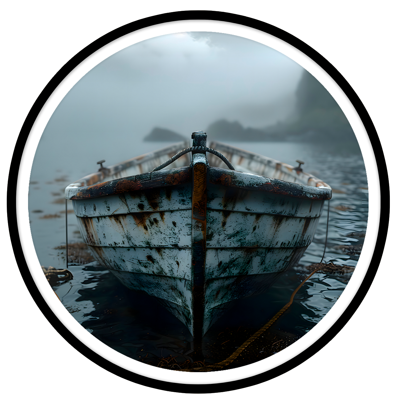 Weathered boat round wall art