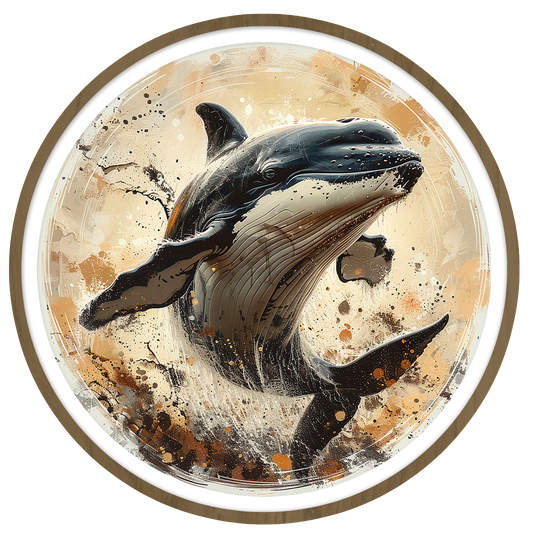 Whale framed in round wooden frame by Gonz.Art