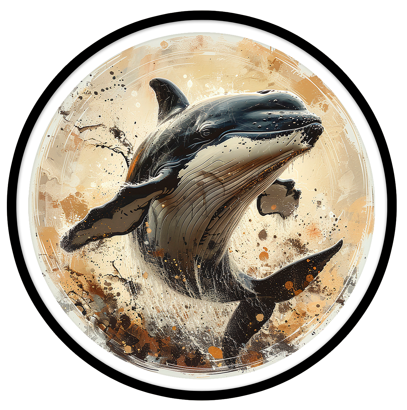 Whale framed in round wooden frame by Gonz.Art