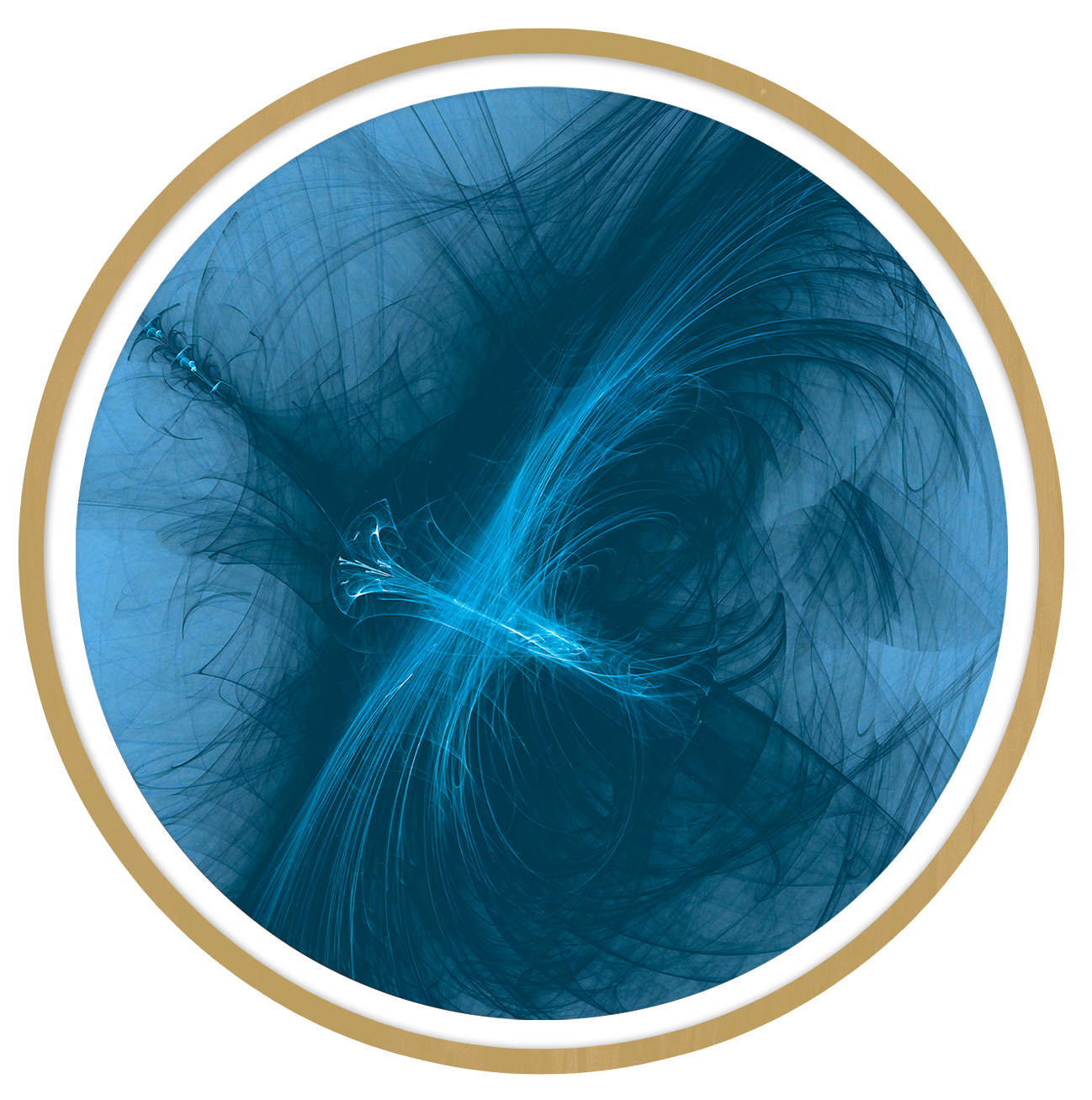Blue Symphony framed in 12in round wooden frame by Gonz.Art