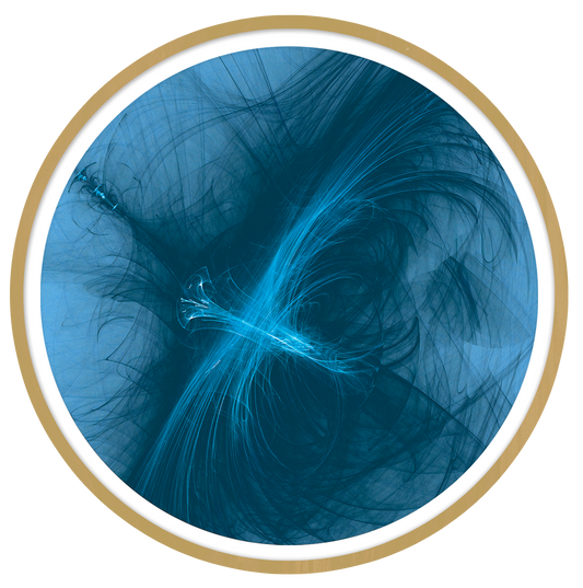 Blue Symphony framed in 12in round wooden frame by Gonz.Art