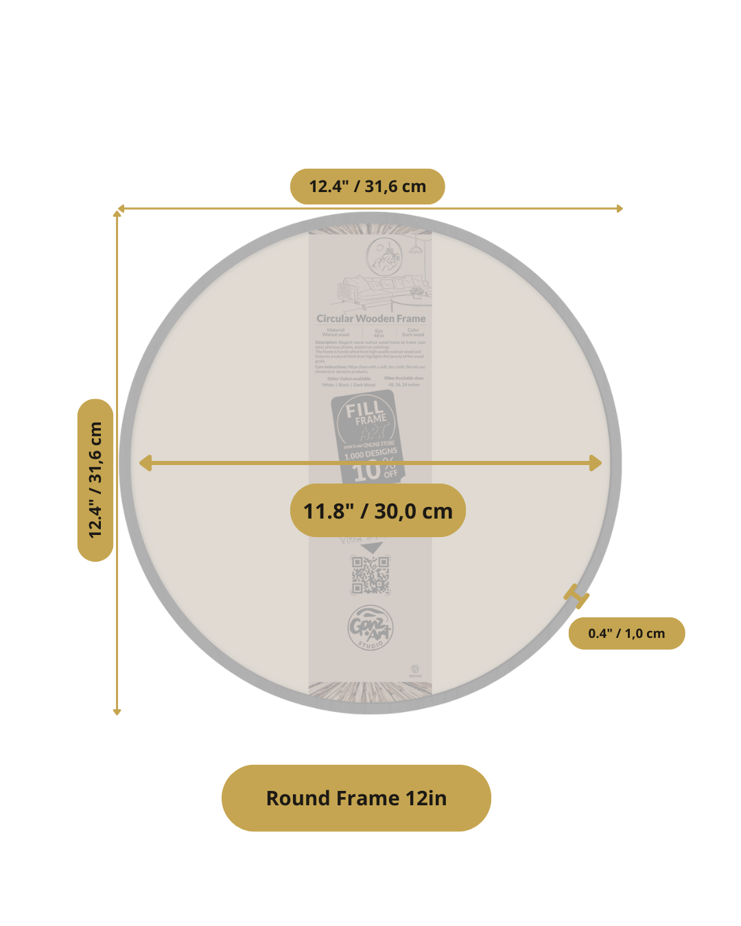 a diagram of a round frame with measurements
