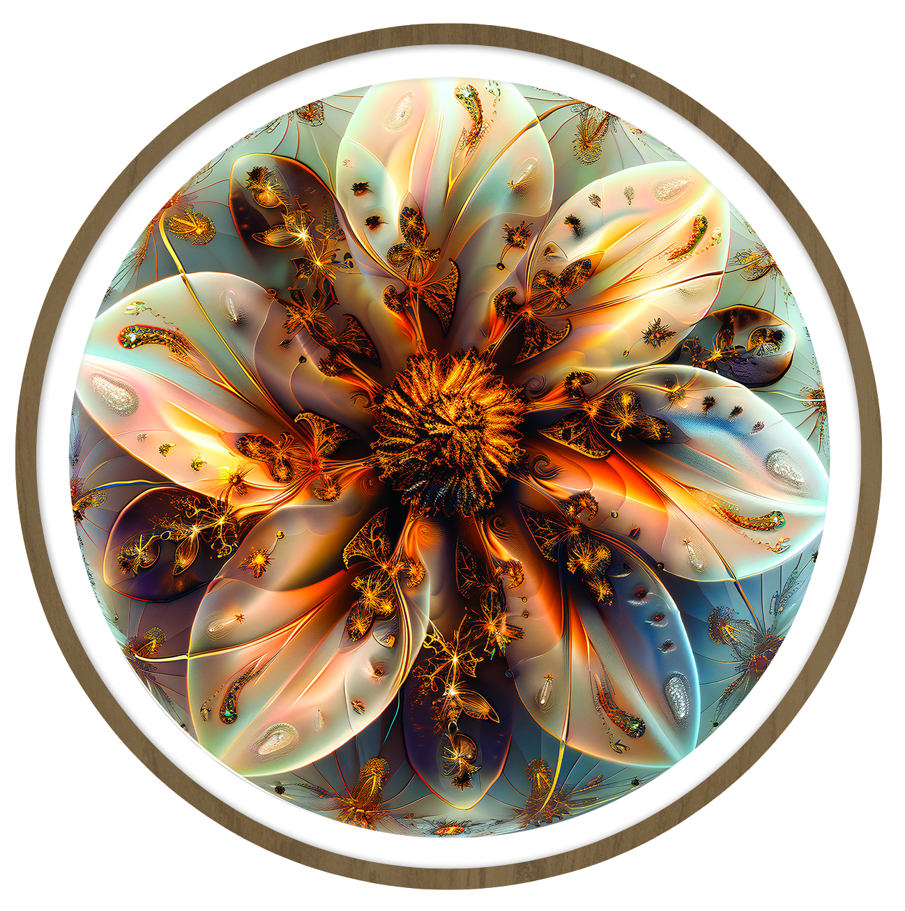 Golden Flower round wall art