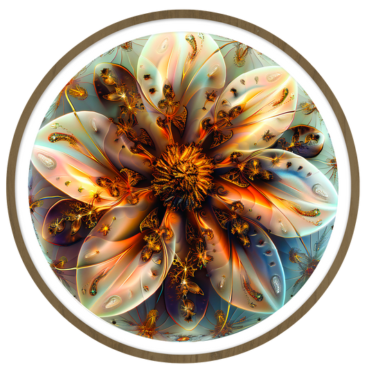 Golden Flower round wall art