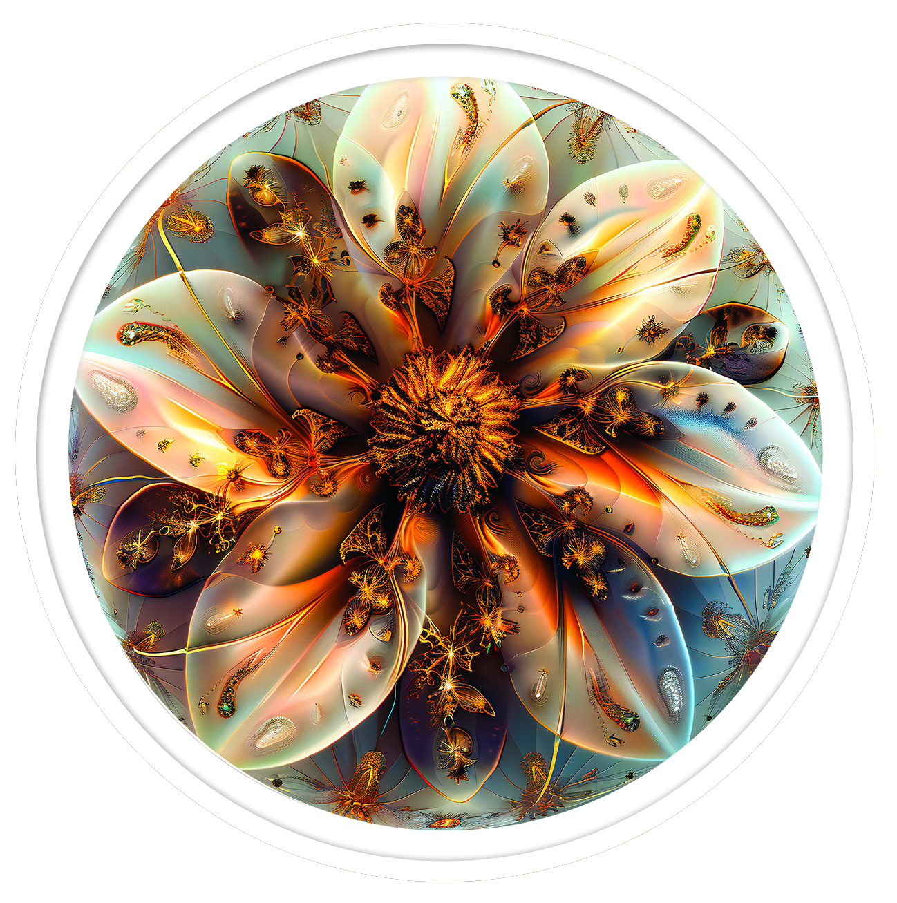 Golden Flower round wall art