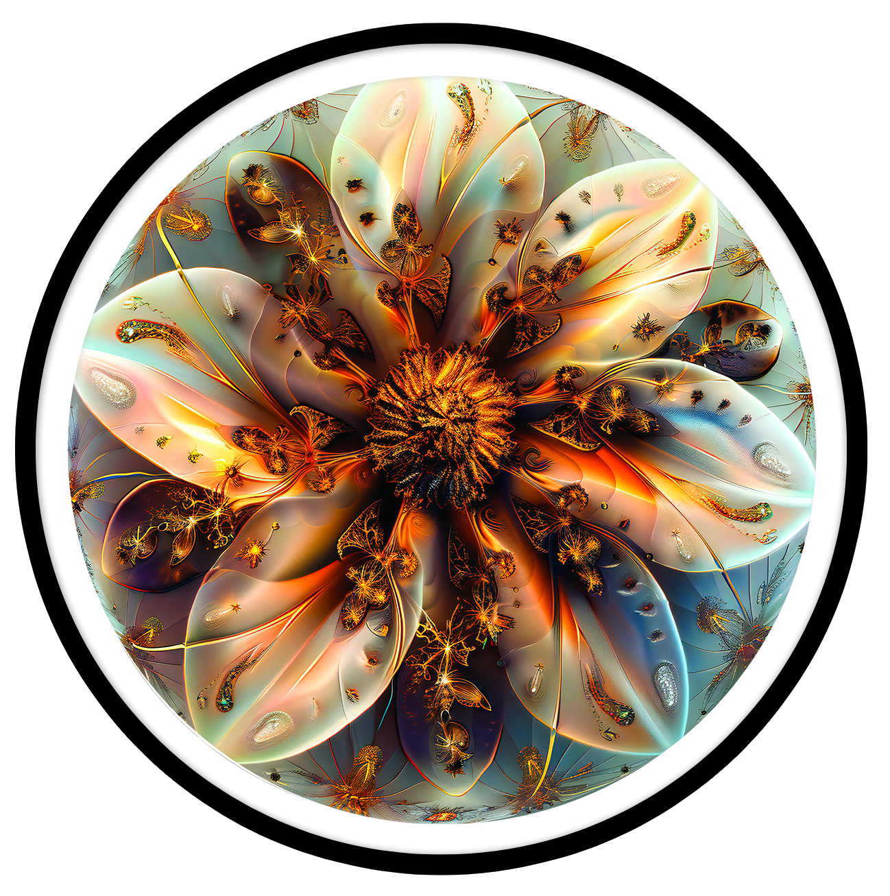 Golden Flower round wall art