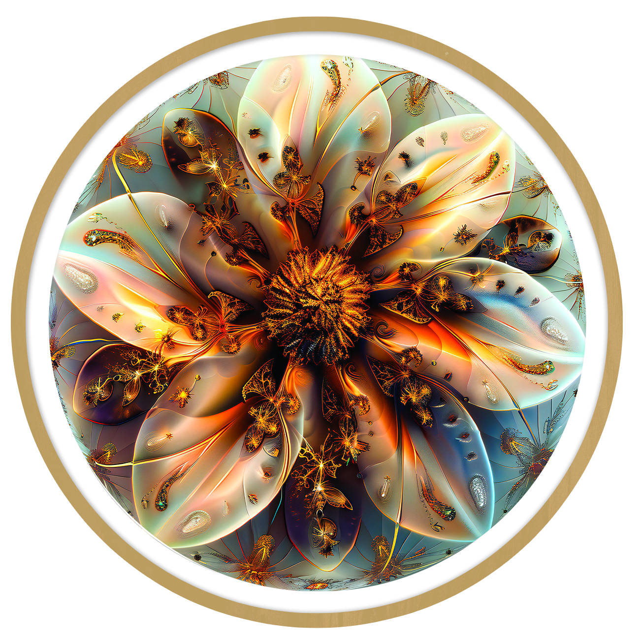 Golden Flower round wall art