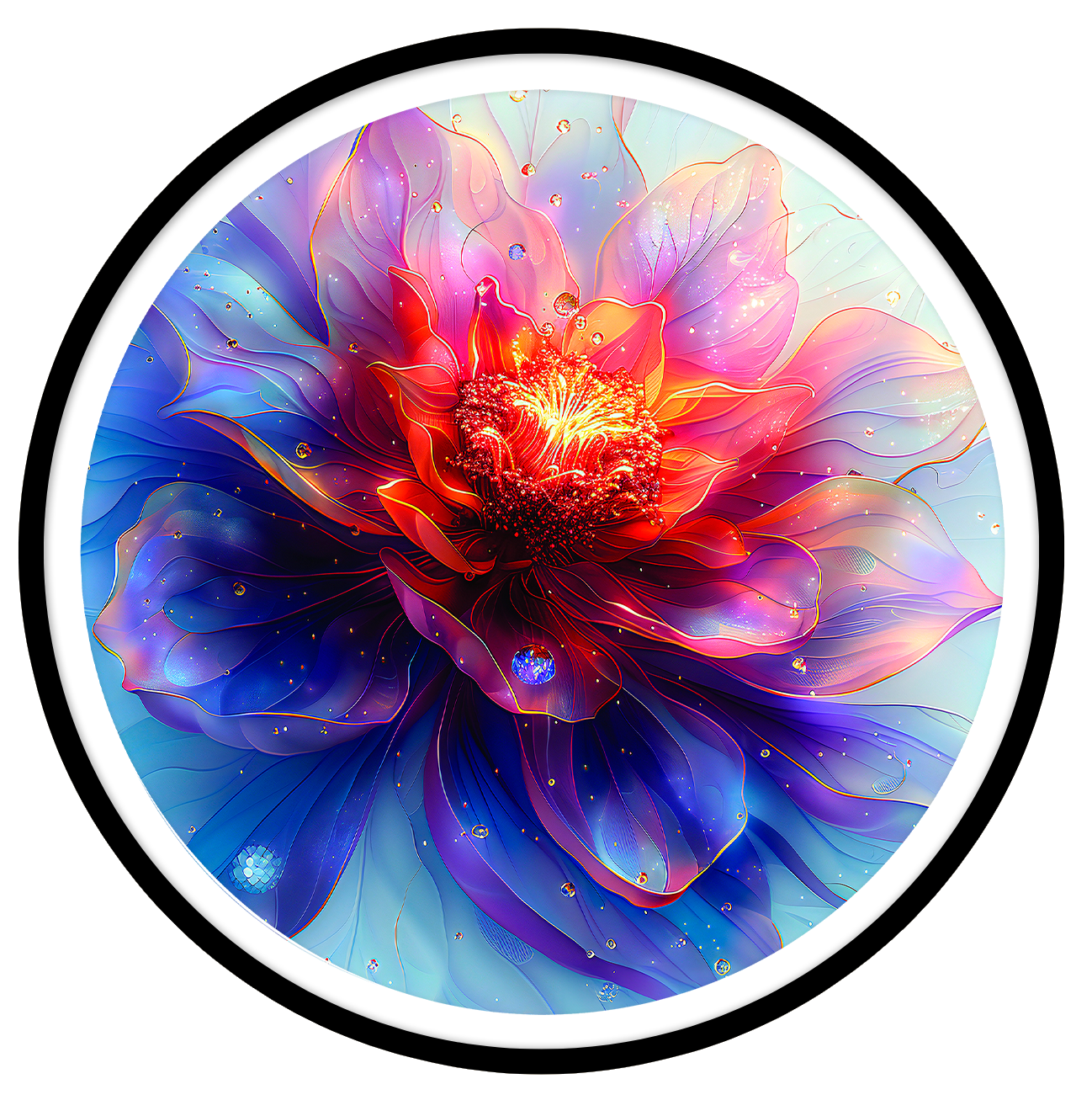 Spectral petals round wall art
