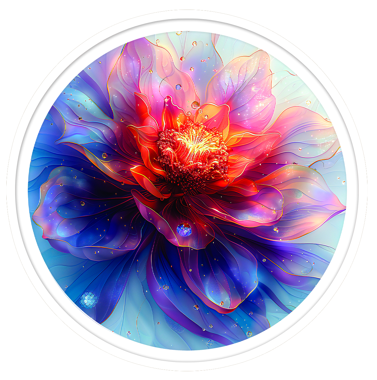Spectral petals round wall art